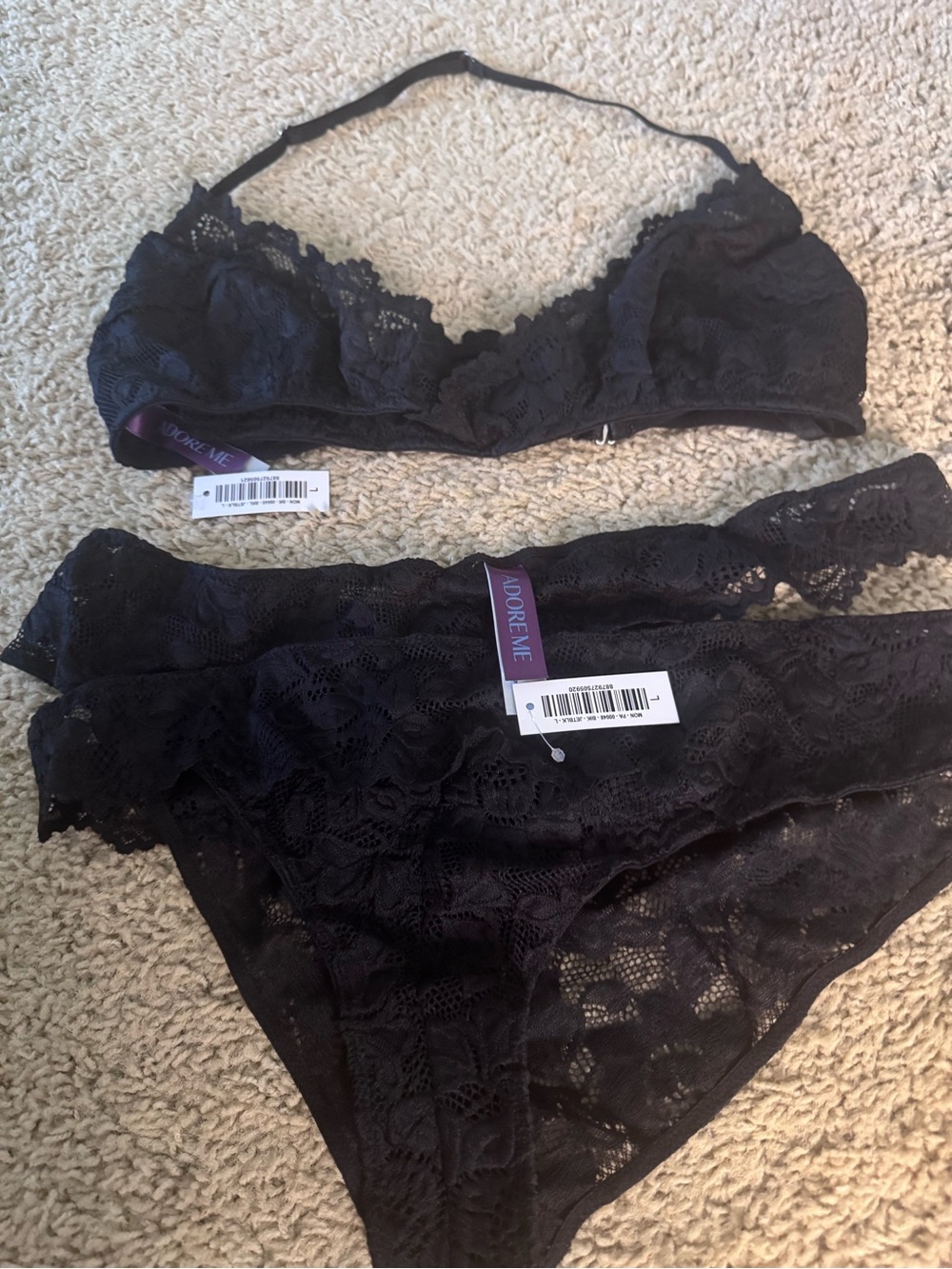 Adore Me Black Lace Bralette & Bikini Set - Sheer Floral Lace